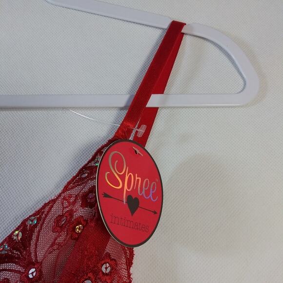 Spree Intimates Red Lace Heart Wireless Babydoll & Thong Set Size S - Picture 6 of 11